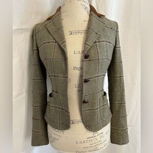 Halogen Green Plaid Blazer with Brown Accents